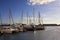 Beautiful yachts in harbour at sunrise