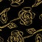 Beautiful yellow and black seamless pattern in roses with contours. Hand-drawn contour lines and strokes. Perfect for background