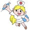 The beautiful yellow blonde haired nurse is promoting the vaccine shot, doodle icon image kawaii