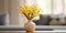 beautiful yellow flowers in slim thin yellow ceramic vase generative AI