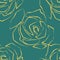 Beautiful yellow and green seamless pattern in roses with contours. Hand-drawn contour lines and strokes. Perfect for background