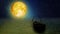 Beautiful yellow moon and boat on sea  night stars  night sky  night fantasy  loop animation background.