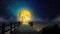 Beautiful yellow moon in lake  night sky  night fantasy  loop animation background.
