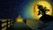 beautiful yellow moon in lake, night sky, night fantasy, loop animation background.