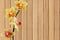 Beautiful yellow orchid over wooden texture close-up