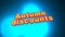 Beautiful, yellow video text in 3D format `Autumn discounts`, with a gentle blue background.