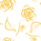 Beautiful yellow and white seamless pattern in roses with contours. Hand-drawn contour lines and strokes. Perfect for background