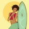 Beautiful young African woman with surf board