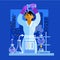 Beautiful young Asian woman scientist holding flasks, working in the laboratory. Vector