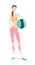 Beautiful young asian woman standing holding fitness ball wearing sport clothing bra and tights at gym