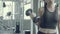 Beautiful young asian woman training workout with strong at gym, asia girl bodyweight with lifting dumbbell at fitness