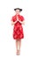 Beautiful Young asian woman wear chinese dress traditional cheongsam or qipao. With gesture of congratulation,