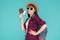Beautiful young asian woman wear hat and sunglasses with showing credit card and passport to travel summer trip