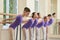 Beautiful young ballerinas ballet workout.