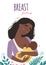 Beautiful young black african american mother breastfeeds her baby. A woman hugs a baby and feeds it with breast milk.