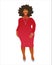 Beautiful young black woman in an elegant red dress. Teacher, business woman, body-positive female character. Flat
