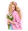 Beautiful young blond hair woman holding tulips. Fashion girl. Fashion illustration