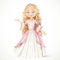 Beautiful young blond princess in a pink dress and tiara tells