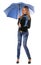 Beautiful young blonde with blue umbrella
