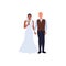 Beautiful young bride and groom, love couple holding hands on wedding day.Bridal ceremony. Vector illustration