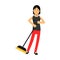 Beautiful young brunette woman housewife sweeping the floor, home cleaning and homework Illustration