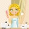 Beautiful young brunette woman puts wet hair styling mousse in the bathroom