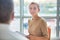 Beautiful young businesswoman brainstorming colleagues at new office