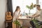 Beautiful young couple spend morning differently