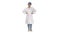 Beautiful young doctor changing poses on white background.