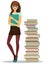 Beautiful young girl student with stacked books