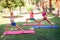 Beautiful young girls working out, exercising outdoor