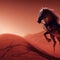 A beautiful young horse in shades of brown roams freely through Mars made with AI