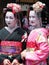 Beautiful young and mature geisha walking in Kyoto old town Geisha district Japan