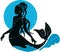 Beautiful young mermaid woman with beads and moon fashion silhouette
