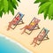 Beautiful young slim woman sunbathe on the beach on a sunbed near the sea, beach, summer vacation, girl Isometric