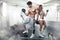 Beautiful young sporty couple workout in gym