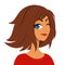 Beautiful young teenager happy girl with brown haircut winking and smiling. Vector illustration of a woman