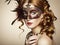 Beautiful young woman in brown venetian mask