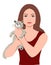 Beautiful young woman and cute kitty  animal love, pet, animal care, animal, animals, cat, human, woman, girl, illustration