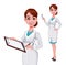 Beautiful young woman doctor Beautiful young woman doctor holding clipboard and holding syringe