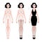 Beautiful young woman, dress up paper doll template, lingerie and evening dress, brunette girl model, vector illustration