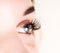 Beautiful young woman eyelash extension. Woman eye with long eyelashes. Beauty salon concept