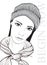 Beautiful young woman in hat and scarf. Fashion sketch. Fashion girls face. Hand-drawn fashion model. Woman face