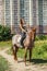 Beautiful young woman on horseback