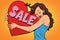 Beautiful young woman hugging sale Valentine heart