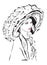 Beautiful young woman with large luxury hat. Fashion sketch. Fashion girls face. Hand-drawn fashion model. Woman face