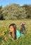 Beautiful young woman lying in blooming meadow