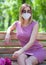 Beautiful young woman in a medical mask came on a date