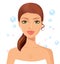 Beautiful young woman perfect face with bubbles. Skin beauty spa