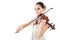 Beautiful young woman playing violin over white